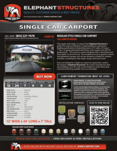 12x24 Single Car Carport with White Roof and Brown Trim