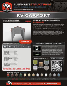 16x36 Durable RV Carport