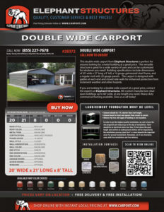 20x21 Double Wide Carport with Galvalume Roof and Galvalume Sides