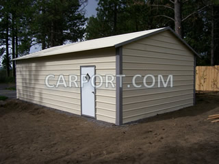 Metal garage after successful installation.