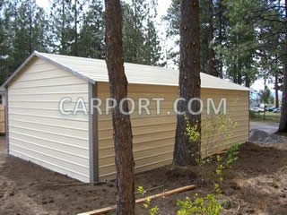 Back side of finished metal garage.