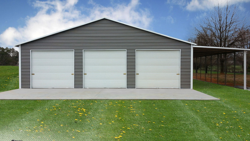 Valley barn with one lean to and three roll up garage door