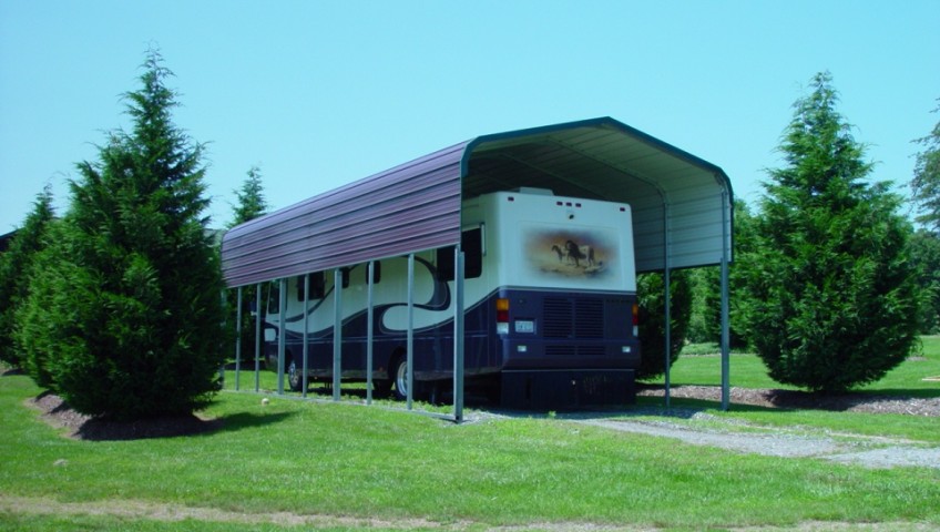Rv carport cover with panels on either side.