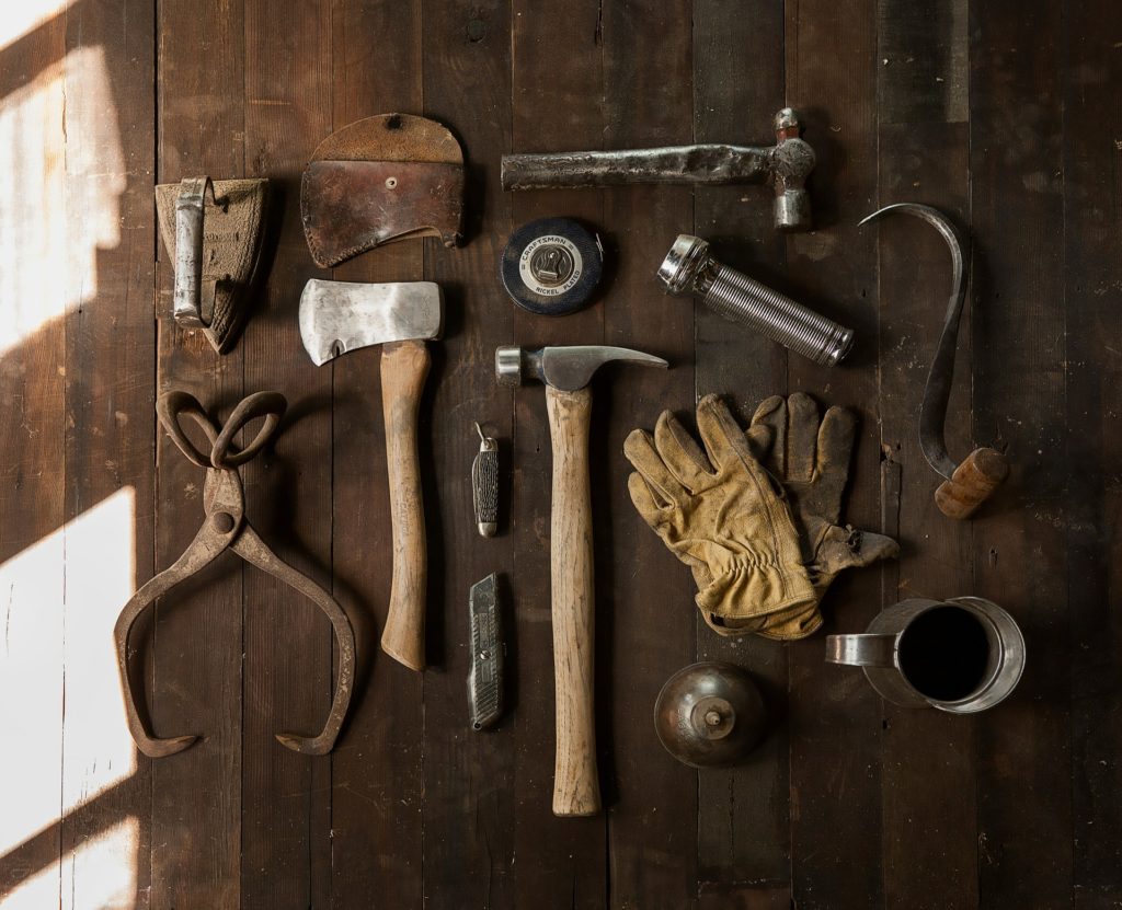 old fashion tools on an antique workshop